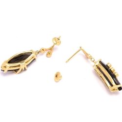 Brinco de Quartzo Fum� com Brilhantes em Ouro 18 Kilates - 21601