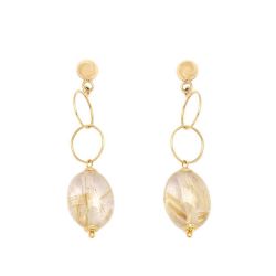 Brinco Quartzo Rutilado em Ouro 18 Kilates - 21623