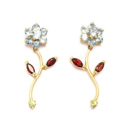 Brinco Flor Pedras Brasileiras em Ouro 18 Kilates - 21627