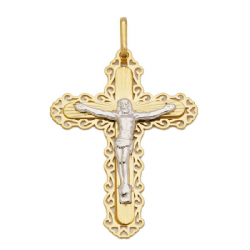 Pingente Crucifixo Rendado Bicolor em Ouro 18 Kilates - 21630