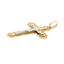 Pingente Crucifixo Rendado Bicolor em Ouro 18 Kilates - 21630