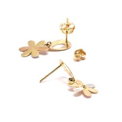 Brinco Flor Tri em Ouro 18 Kilates - 22857