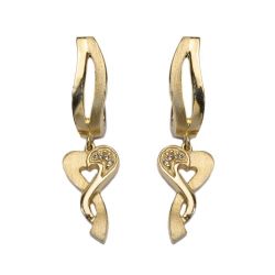 Brinco Cora��o Estilizado com Brilhantes em Ouro 18 Kilates - 23783