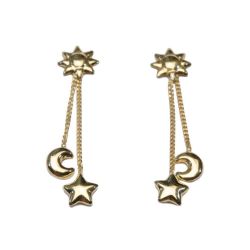 Brinco Estrela Sol e Lua em Ouro 18 Kilates - 23983