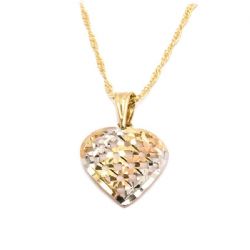 Colar Cora��o Tricolor em Ouro 18 Kilates - 24110