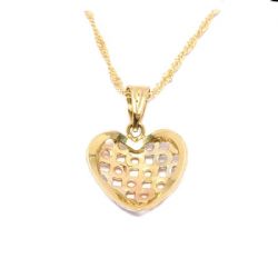Colar Cora��o Tricolor em Ouro 18 Kilates - 24110