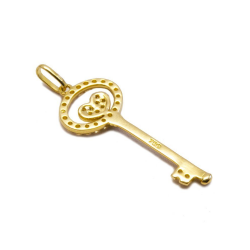 Pingente Chave com Zirc�nias em Ouro 18 Kilates - 24233
