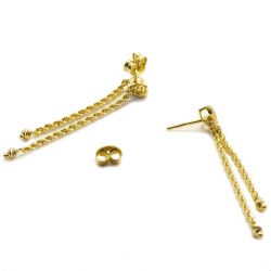 Brinco P�ndulo com Franja base com Zirc�nias em Ouro 18 Kilates - 24237