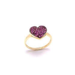 Anel Cora��o de Zirc�nias em Ouro 18 Kilates - 25000