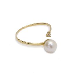 Anel Solit�rio P�rola e Brilhantes em ouro 18 Kilates - 25014