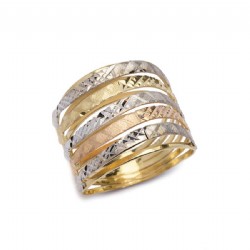 Anel Onda Tri em Ouro 18 Kilates - 25027