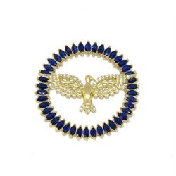 Pingente Mandala Divino Espirito Santo Azul com Zirc�nias em Ouro 18 Kilates - 25039