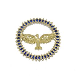 Pingente Mandala Divino Espirito Santo Azul com Zirc�nias em Ouro 18 Kilates - 25039