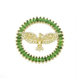 Pingente Mandala Divino Espirito Santo Verde com Zirc�nias em Ouro 18 Kilates - 25040