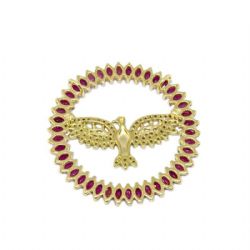 Pingente Mandala Divino Espirito Santo Vermelho com Zirc�nias em Ouro 18 Kilates - 25041