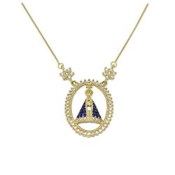 Colar Nsra. Aparecida com Zirc�nias em Ouro 18 Kilates - 25049