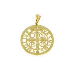 Pingente Cruz S�o Bento Vazada em Ouro Amarelo 18 Kilates - 25053
