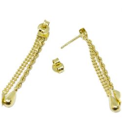 Brinco Longo com Malha Corda e Bolita em Ouro Amarelo 18 Kilates - 25062