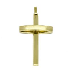Pingente Cruz Dupla Acetinada Lisa Oca em Ouro Amarelo 18 Kilates - 25076