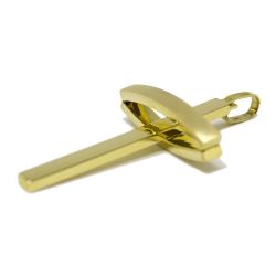 Pingente Cruz Dupla Acetinada Lisa Oca em Ouro Amarelo 18 Kilates - 25076