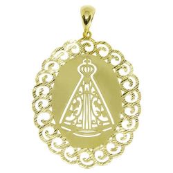 Pingente Nsra. Aparecida Rendada Oval Grande em Ouro Amarelo 18 Kilates - 25079
