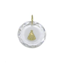 Pingente Nsra. Aparecida Redonda no Cristal em Ouro Amarelo 18 Kilates - 25081