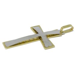 Pingente Cruz Bicolor Ondulada em Ouro 18 Kilates - 25089