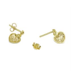 Brinco Cora��o Chanfrado em Ouro 18 Kilates - 25144