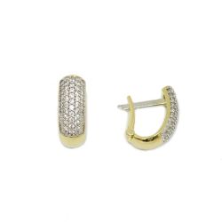 Brinco Argola Bicolor Abaulado com Zirc�nias em Ouro 18 Kilates � 25240