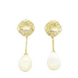 Brinco Rendado com Madrep�rola Gota em Ouro 18 Kilates � 25249