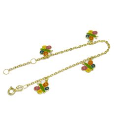 Pulseira Infantil Borboletas Coloridas em Ouro 18 Kilates - 25277