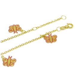 Pulseira Infantil Borboletas Coloridas em Ouro 18 Kilates - 25277