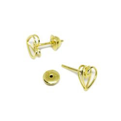 Brinco Cora��o Fio Dupla em Ouro 18 Kilates � 25289