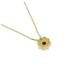 Colar Redondo com Zirc�nia Vermelha em Ouro 18 Kilates � 25327