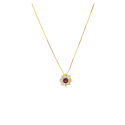 Colar Redondo com Zirc�nia Vermelha em Ouro 18 Kilates � 25327