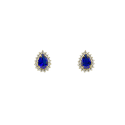 Brinco Gota com Zirc�nias Azuis em Ouro 18 Kilates � 25331