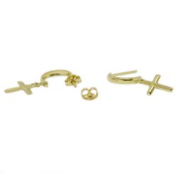 Brinco Meia Argola com Pingente de Cruz em Ouro 18 Kilates � 25334