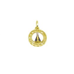 Pingente Nsra. Aparecida Redonda com Zirc�nias em Ouro 18 Kilates � 25336