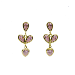 Brinco Gotas Rosas Zirc�nias em Ouro 18 Kilates � 25367