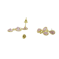 Brinco Gotas Rosas Zirc�nias em Ouro 18 Kilates � 25367