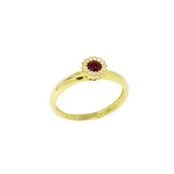 Anel Redondo Vermelho com Zirc�nias em Ouro 18 Kilates � 25377