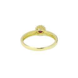 Anel Redondo Vermelho com Zirc�nias em Ouro 18 Kilates � 25377