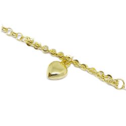 Pulseira Berloque Portuguesa Oca com Cora��o em Ouro 18 Kilates � 25392
