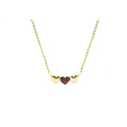 Colar Trio Cora��o Vermelho em Ouro 18 Kilates � 25402
