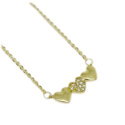 Colar Trio Cora��o Branco em Ouro 18 Kilates � 25403