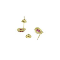 Brinco Gota Vermelho em Zirc�nias em Ouro 18 Kilates � 25409