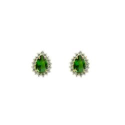 Brinco Gota Verde em Zirc�nias em Ouro 18 Kilates � 25410