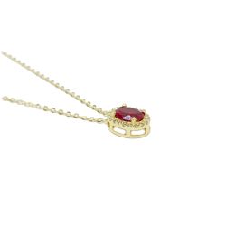 Colar com Pingente Vermelho Zirc�nias em Ouro 18 Kilates � 25428