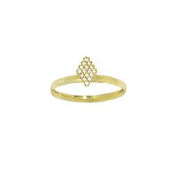 Anel Solit�rio Losango Zirc�nia em Ouro 18 Kilates � 25431