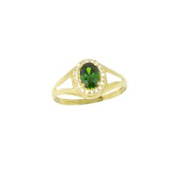 Anel Oval Esmeralda Sint�tica em Ouro 18 Kilates � 25437